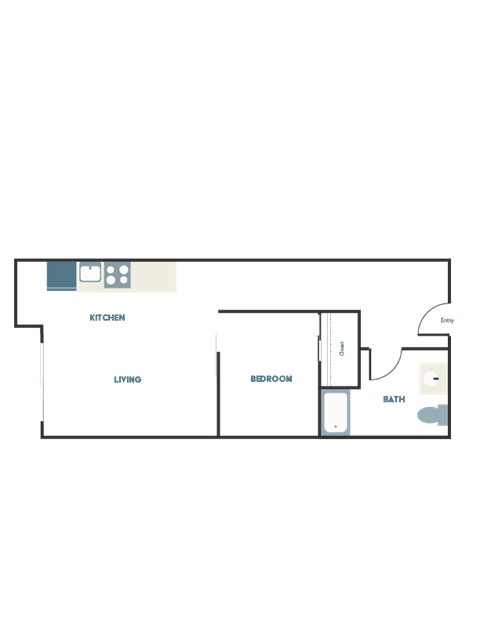 Floor plan for 1 bed, 1 bath, 483 sqft